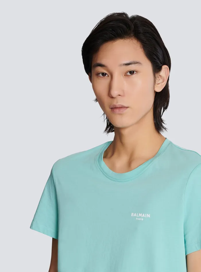 Balmain TShirts Men Paris Flocked Shortsleeved Tshirt Blue