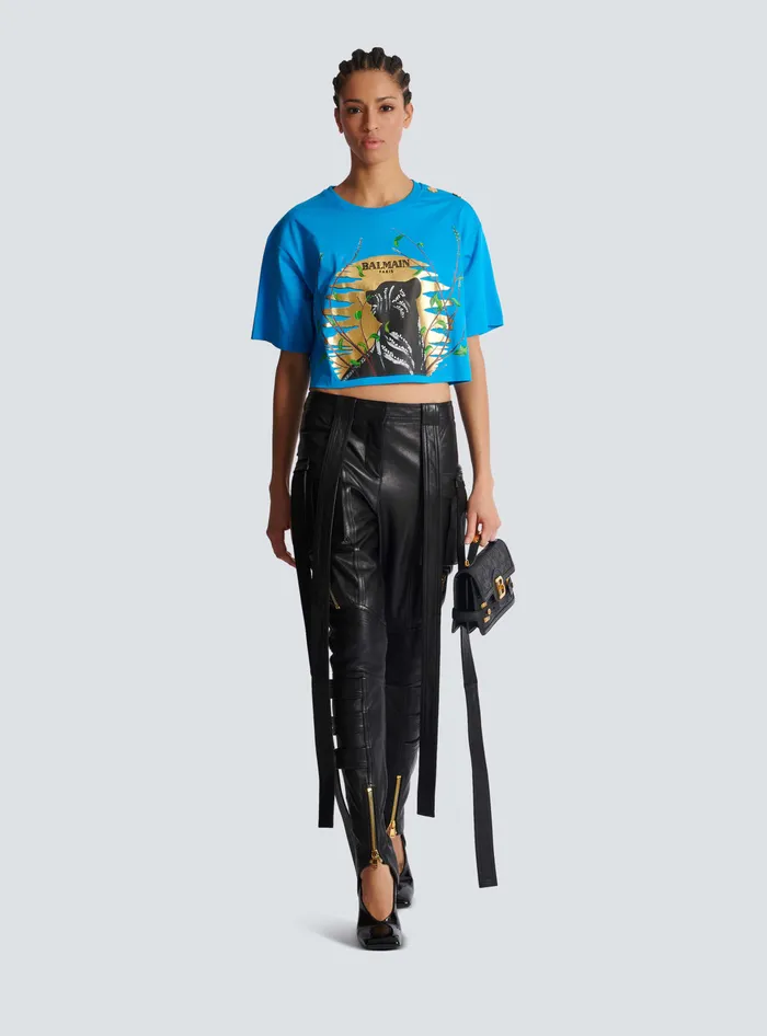 Balmain TShirts Women Disney X The Lion King 8211 Cropped Tshirt With Cassius Khumalo Print Blue