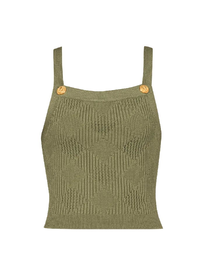 Balmain Tops And Shirts Women Cropped Top In Gingham Openwork Knit Green