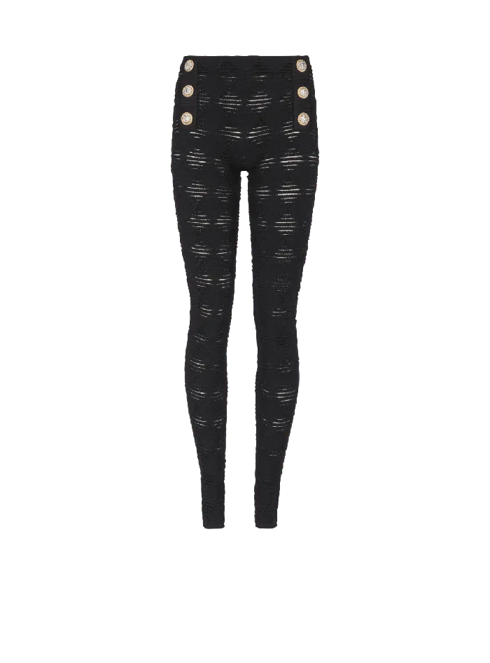 Balmain Trousers And Shorts Women Diamond Knit Leggings With 6 Buttons Black
