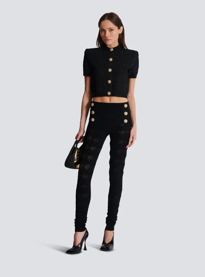 Balmain Trousers And Shorts Women Diamond Knit Leggings With 6 Buttons Black