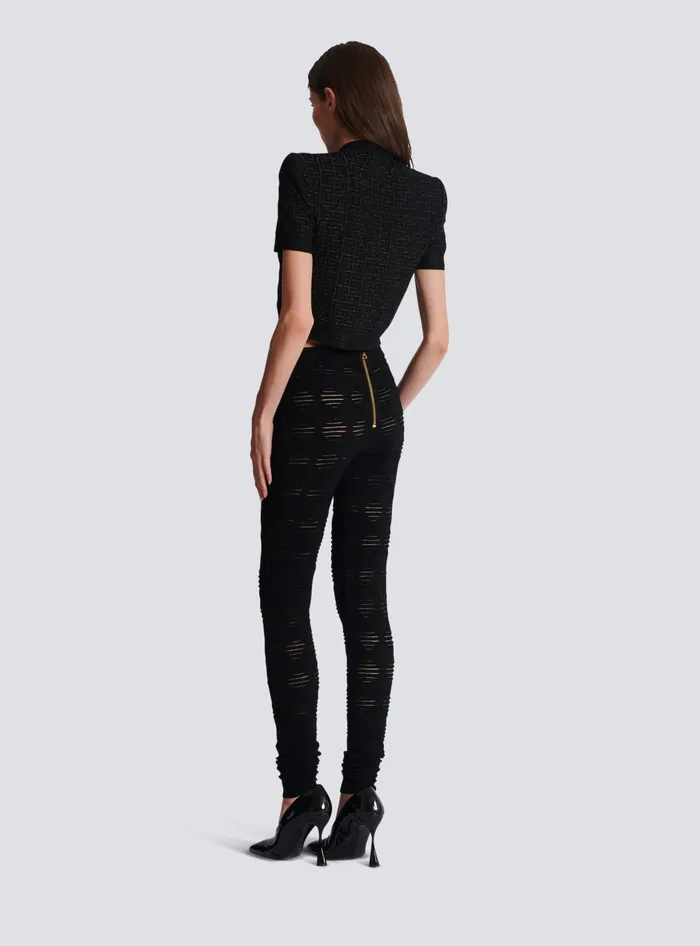 Balmain Trousers And Shorts Women Diamond Knit Leggings With 6 Buttons Black