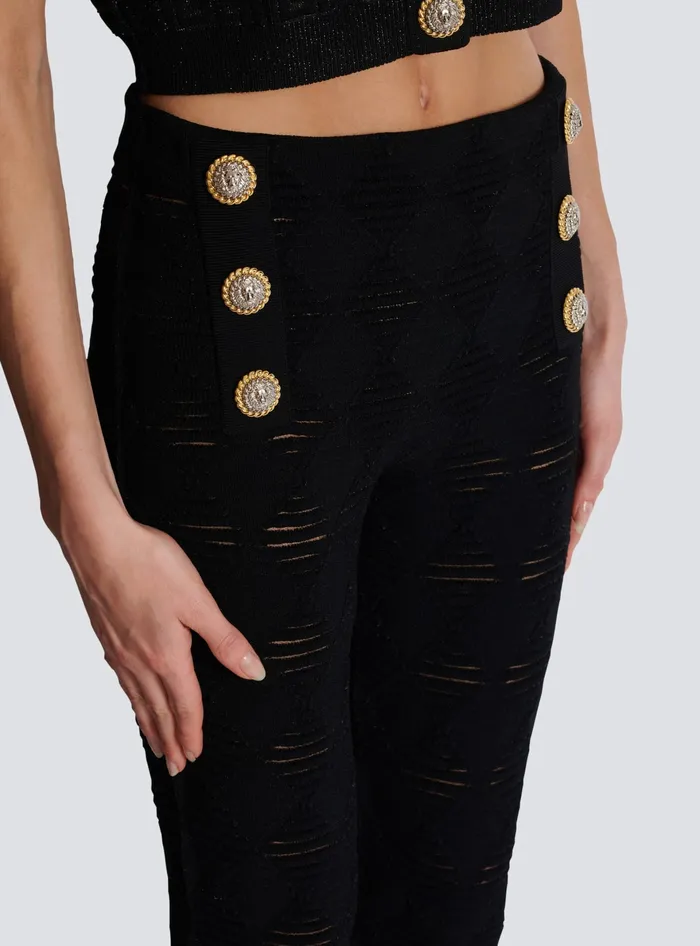 Balmain Trousers And Shorts Women Diamond Knit Leggings With 6 Buttons Black