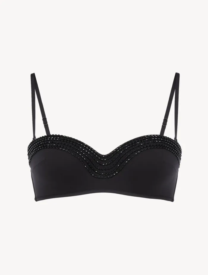 Bandeau Bikini Top In Black With Beading Swim La Perla Bikinis