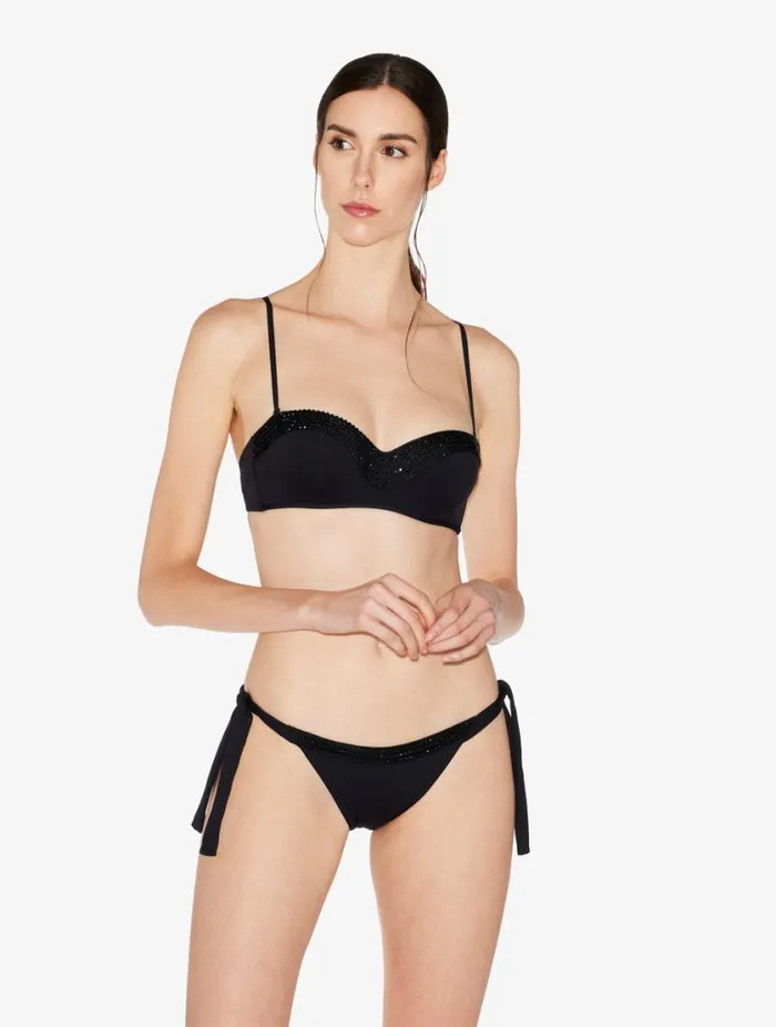 Bandeau Bikini Top In Black With Beading Swim La Perla Bikinis