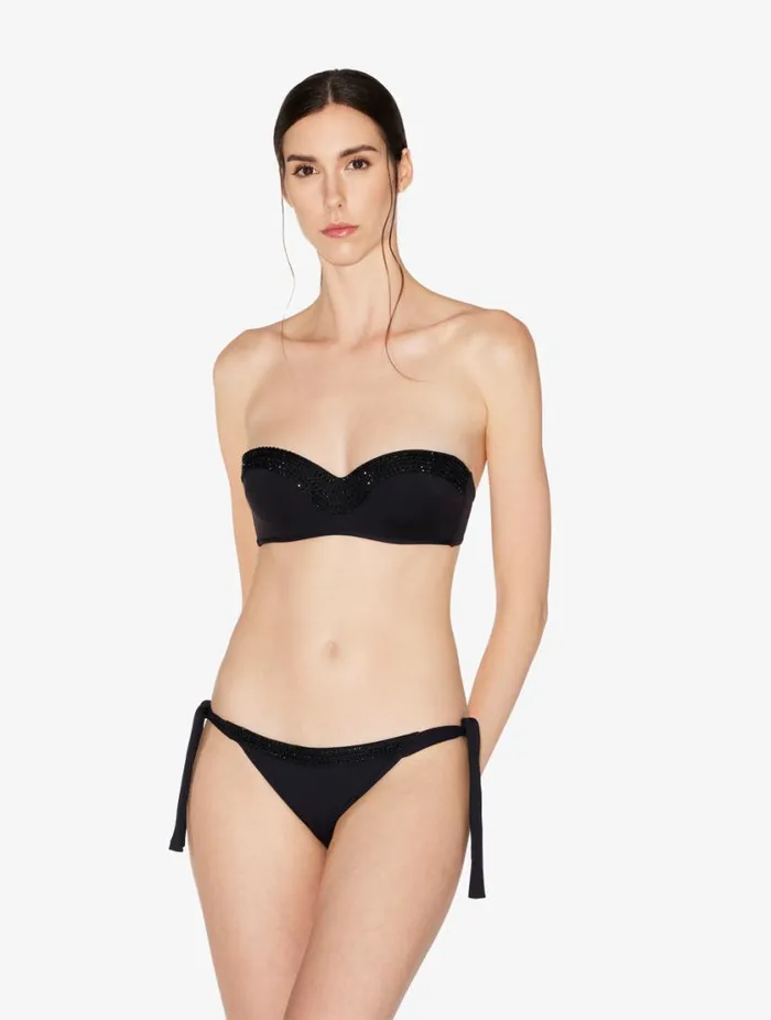 Bandeau Bikini Top In Black With Beading Swim La Perla Bikinis