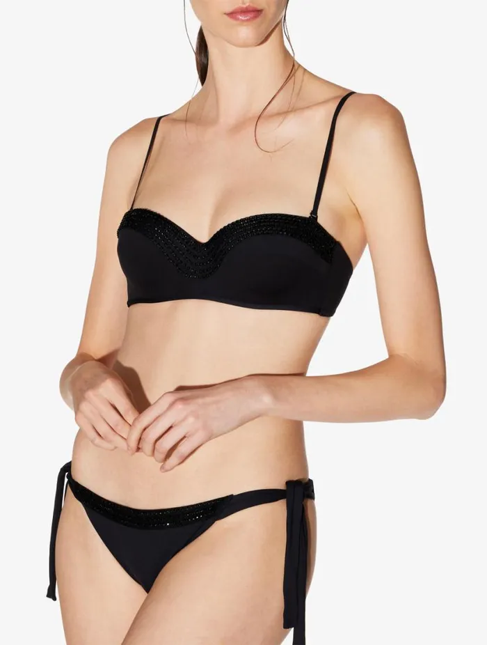 Bandeau Bikini Top In Black With Beading Swim La Perla Bikinis