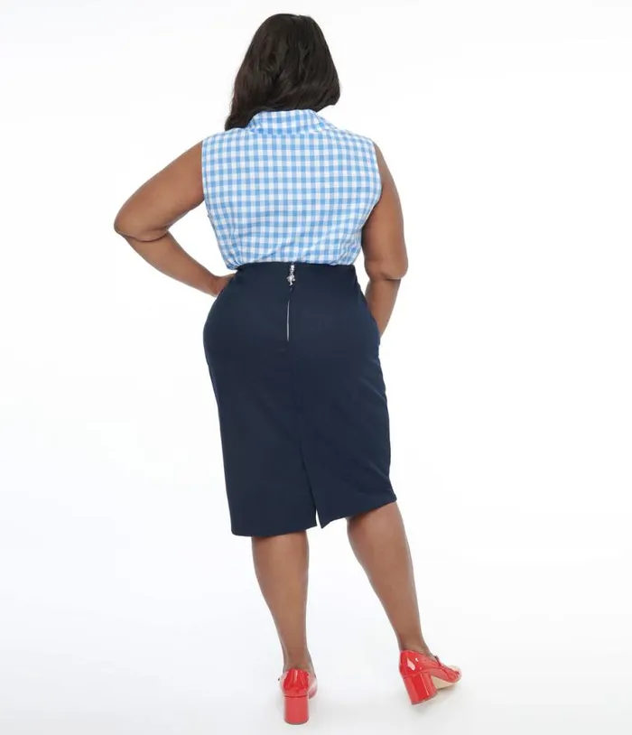 Barbie X Plus Size 1950s Navy Commuter Set Wiggle Skirt ClothingPlus Unique Vintage Skirts