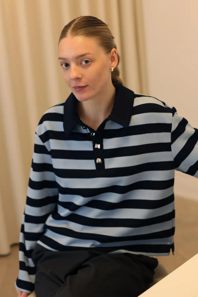 Bea Blouse 8211 LightDark Blue Stripe Women Cras Tops
