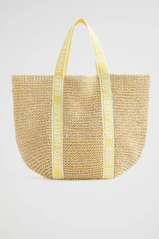 Beach Bags Woman Seed Heritage Logo Straw Tote Lemon Drop