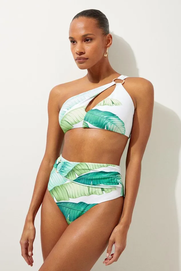 Beachwear Women Karen Millen Palm Print Cut Out Detail Bikini Top Multi