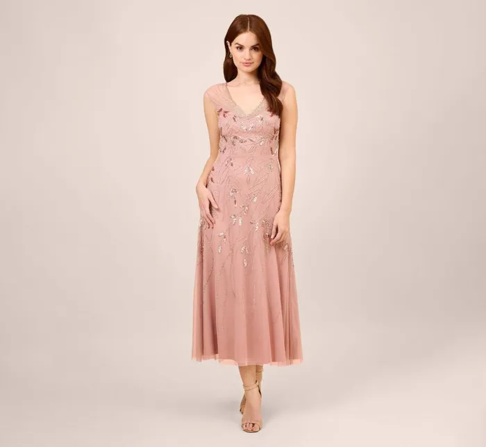 Beaded Dresses Womens Adrianna Papell HandBeaded Illusion AnkleLength Dress In Candied Ginger Beaded Dresses Womens Adrianna Papell HandBeaded Illusion AnkleLength Dress In Candied Ginger