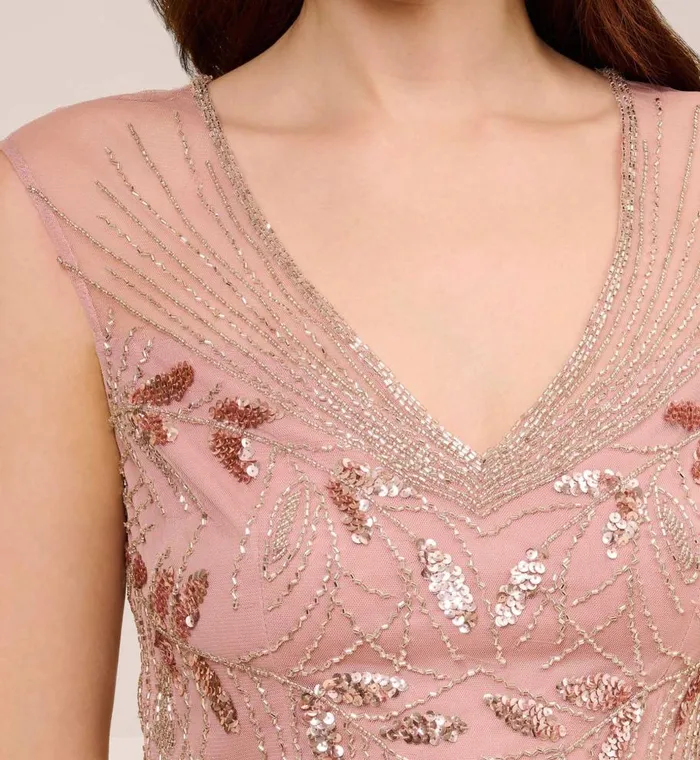Beaded Dresses Womens Adrianna Papell HandBeaded Illusion AnkleLength Dress In Candied Ginger