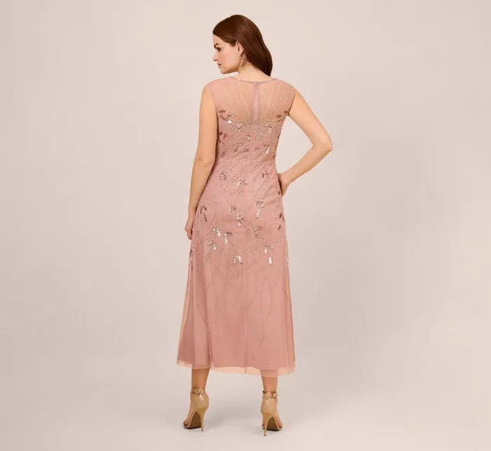 Beaded Dresses Womens Adrianna Papell HandBeaded Illusion AnkleLength Dress In Candied Ginger