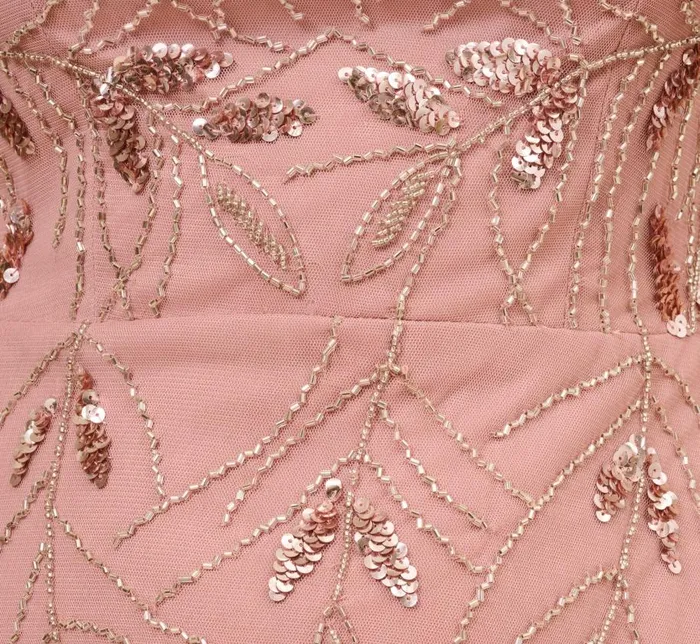 Beaded Dresses Womens Adrianna Papell HandBeaded Illusion AnkleLength Dress In Candied Ginger