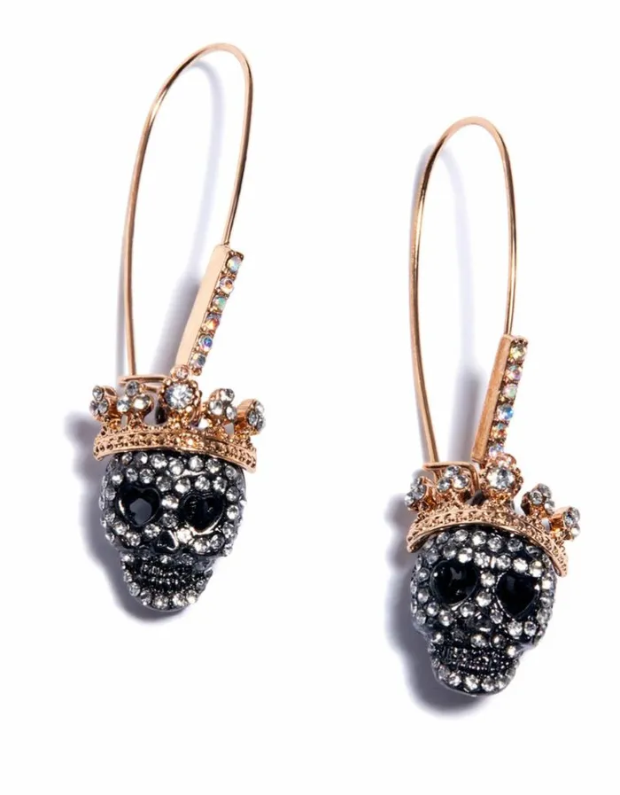 Betsey Johnson Women BETSEYS CRYSTAL PAVE SKULL HOOK EARRINGS CRYSTAL