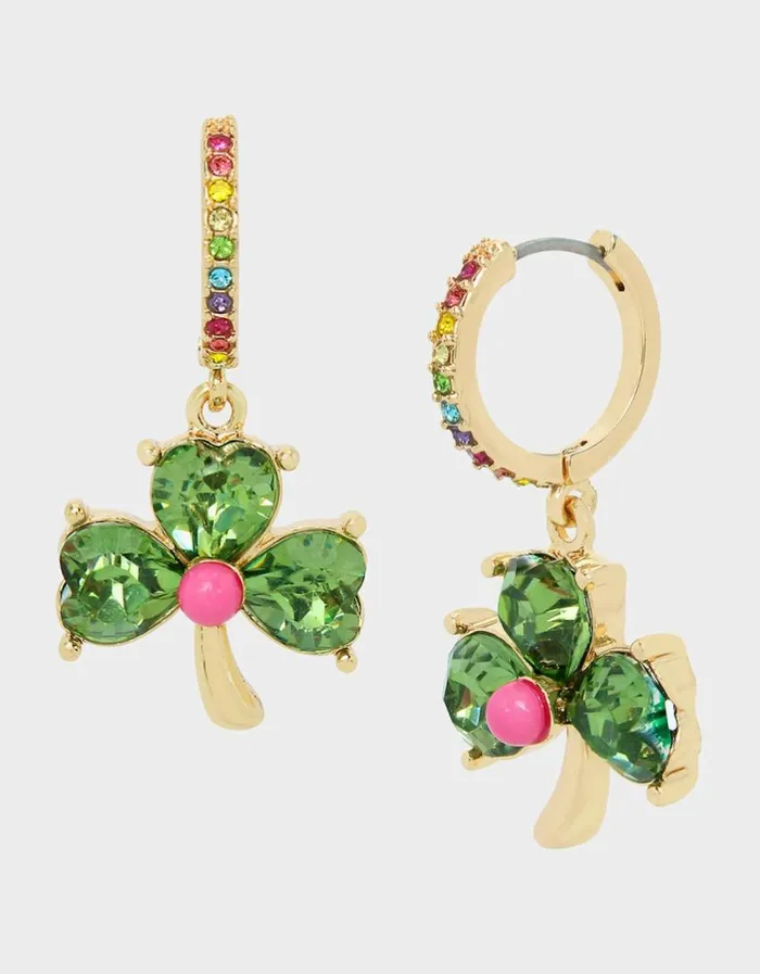 Betsey Johnson Women LUCKING OUT CLOVER HUGGIE EARRINGS GREEN