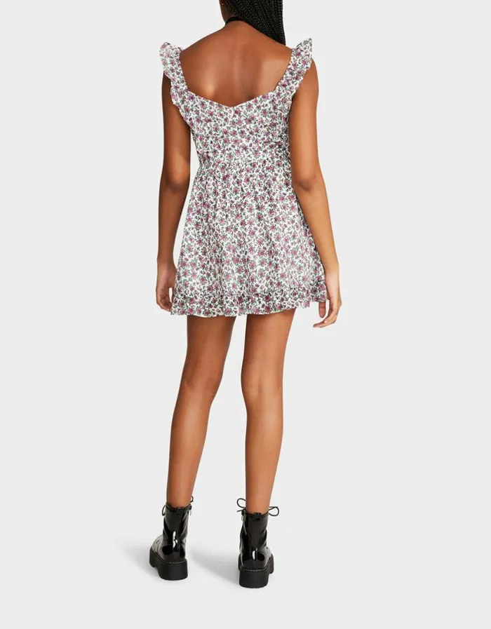 Betsey Johnson Women VINTAGE DITSY FLORAL MINI DRESS WHITE MULTI