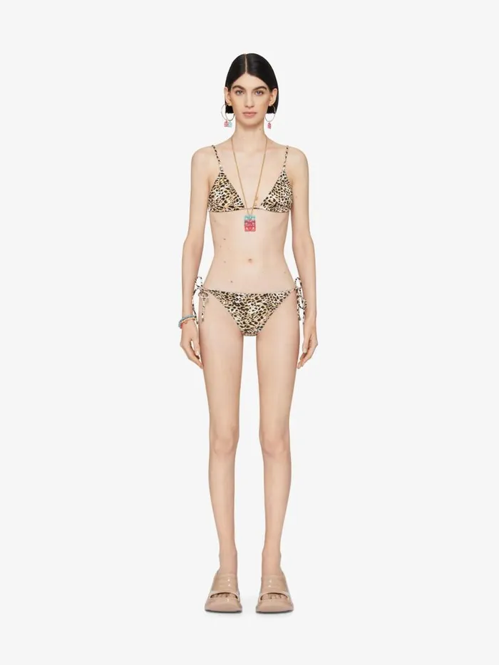 Bikini Top With Leopard Print And 4g Detail Beigeblack Women Givenchy Swimwear