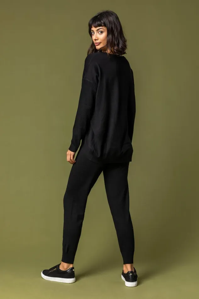 Black Animal Heart Print Jumper Women Roman Knitwear