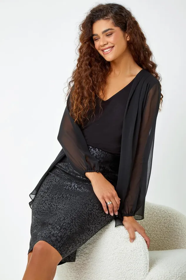 Black Animal Print Elastic Waist Pencil Skirt Women Roman Skirts