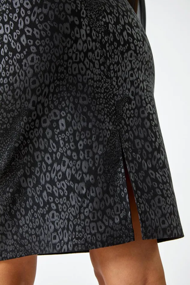 Black Animal Print Elastic Waist Pencil Skirt Women Roman Skirts