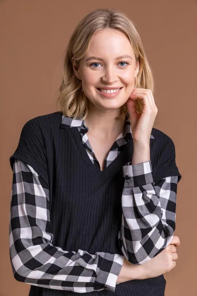 Black Check Print Sweater Vest Top Women Roman Tops