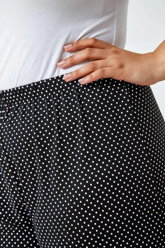 Black Curve Polka Dot Elastic Waist Stretch Shorts Women Roman Shorts