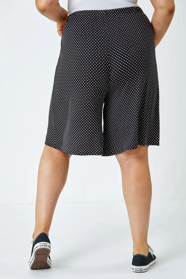 Black Curve Polka Dot Elastic Waist Stretch Shorts Women Roman Shorts