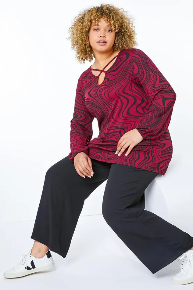 Black Curve Wide Leg Trousers Women Roman Trousers
