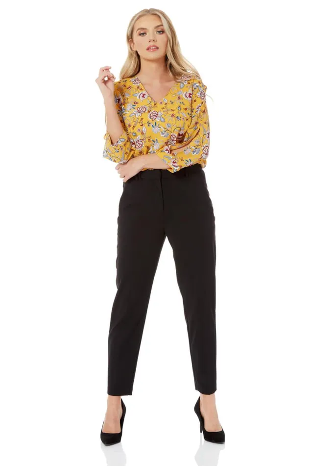 Black High Waist Slim Stretch Trousers Women Roman Trousers