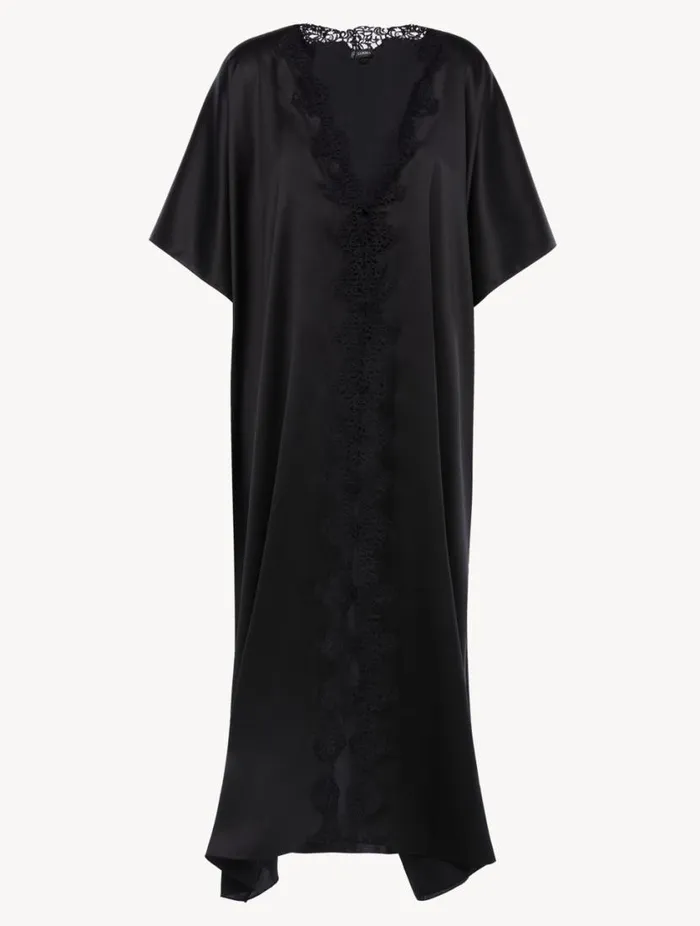 Black Long Silk Robe With Macram Sleepwear La Perla Robes