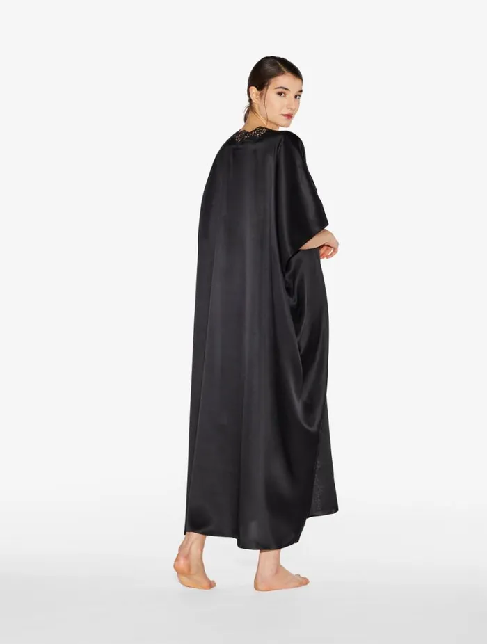 Black Long Silk Robe With Macram Sleepwear La Perla Robes