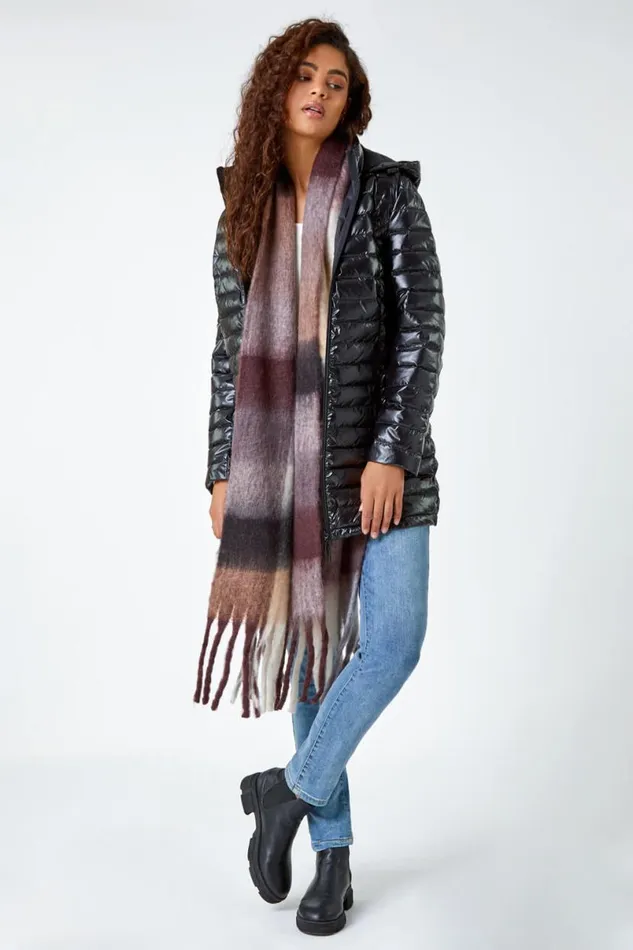 Black Patent Lightweight Hooded Coat Women Roman Coats