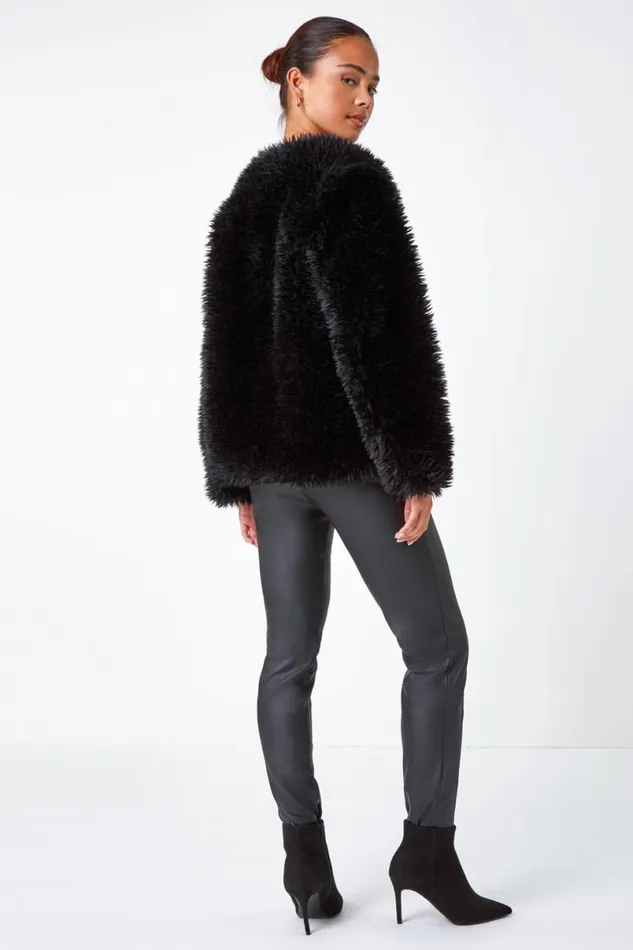 Black Petite Faux Fur Coat Women Roman Coats