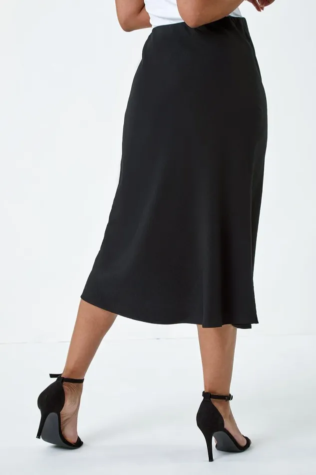 Black Petite Plain Bias Cut Midi Skirt Women Roman Skirts