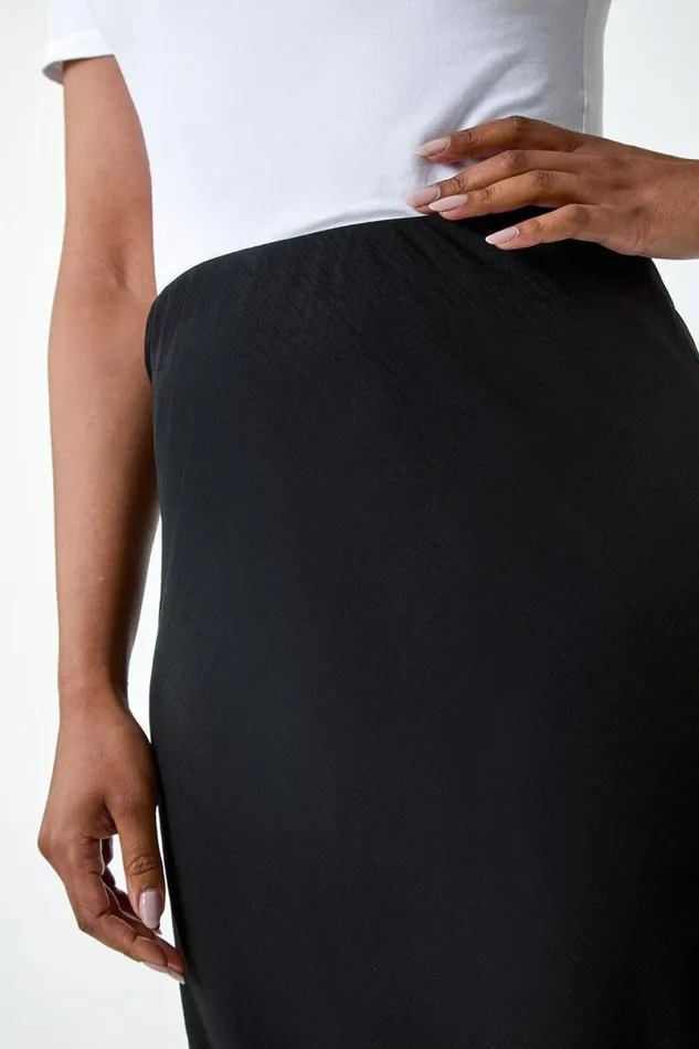 Black Petite Plain Bias Cut Midi Skirt Women Roman Skirts
