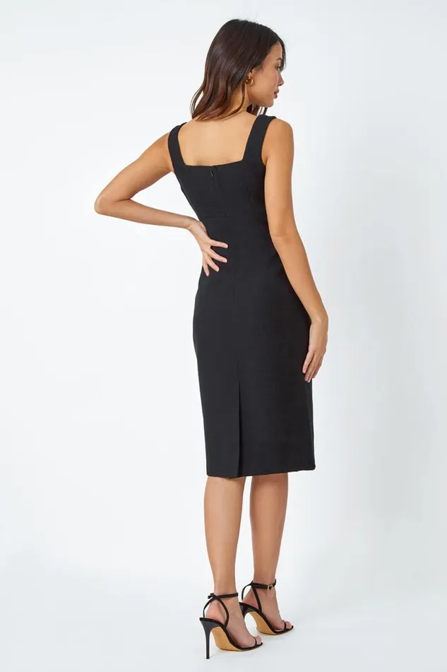 Black Pleat Textured Bodycon Shift Dress Women Roman Dresses