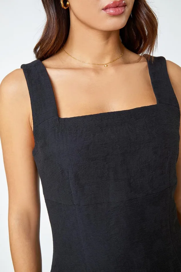 Black Pleat Textured Bodycon Shift Dress Women Roman Dresses