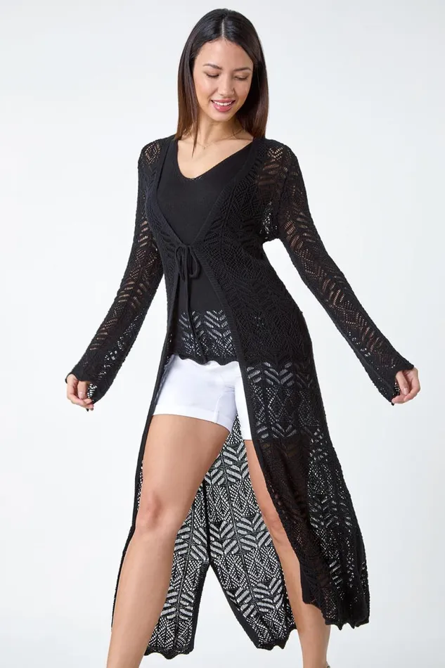 Black Pointelle Cotton Knit VNeck Vest Women Roman Tops