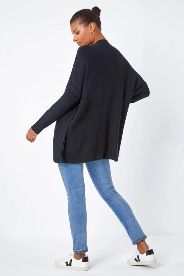 Black Relaxed High Neck Knitted Longline Jumper Women Roman Knitwear