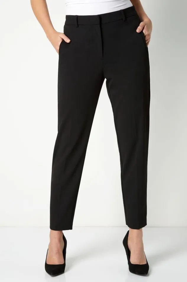 Black Short Straight Leg Stretch Trouser Women Roman Trousers