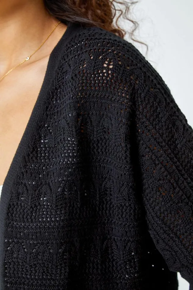 Black Stitch Detail Knit Cardigan Women Roman Knitwear
