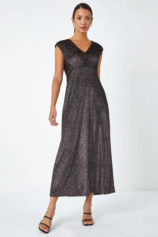 Black Velvet Sparkle Stretch Maxi Dress Women Roman Dresses