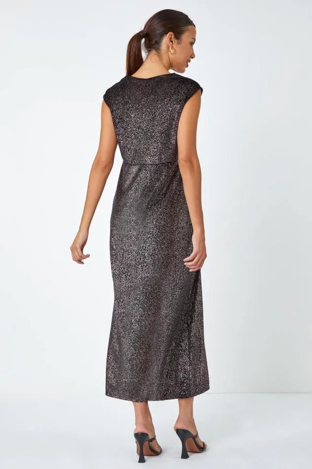 Black Velvet Sparkle Stretch Maxi Dress Women Roman Dresses