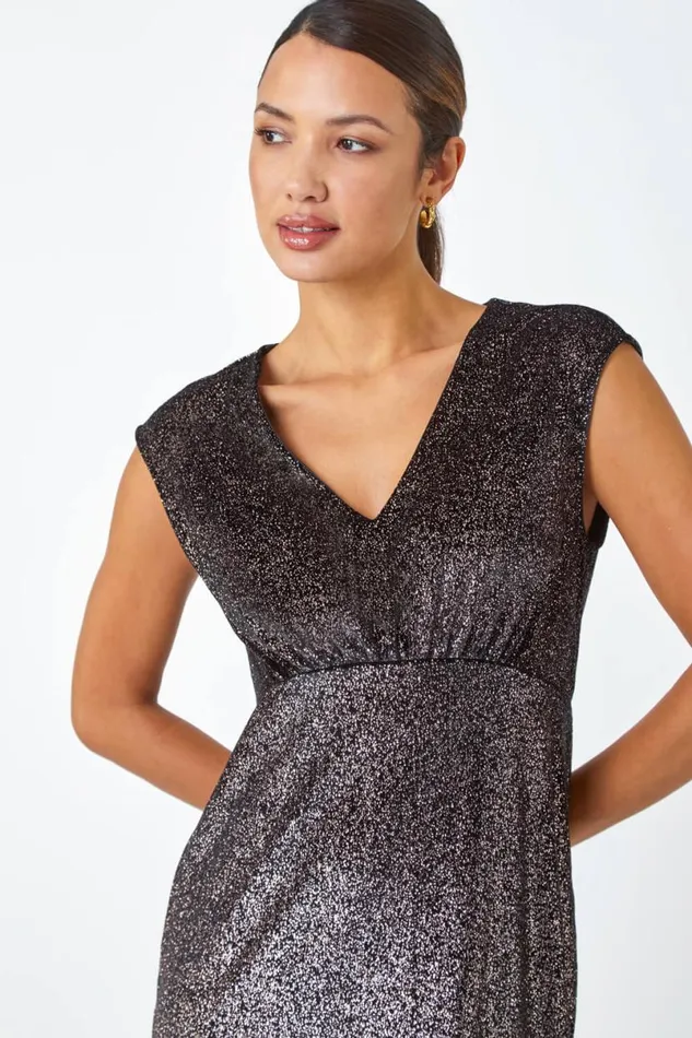 Black Velvet Sparkle Stretch Maxi Dress Women Roman Dresses