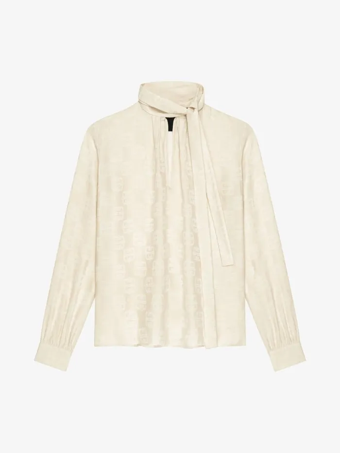 Blouse In 4g Liquid Jacquard With Lavallire Ecru Women Givenchy Tops and Shirts