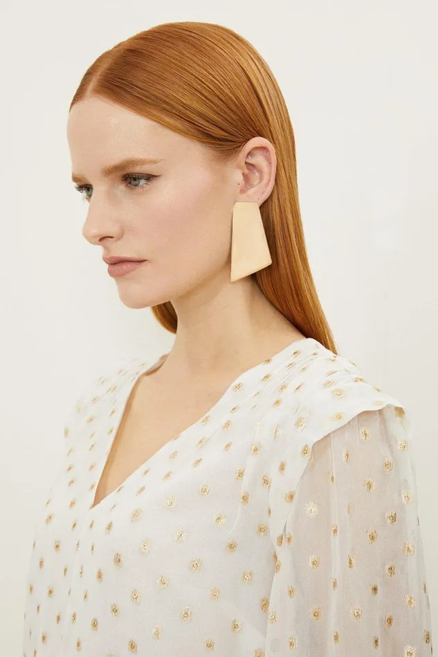 Blouses Women Karen Millen Metallic Viscose Georgette Woven V Neck Blouse Ivory