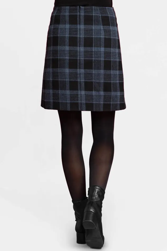 Blue Check Print Zip Pocket A Line Skirt Women Roman Skirts