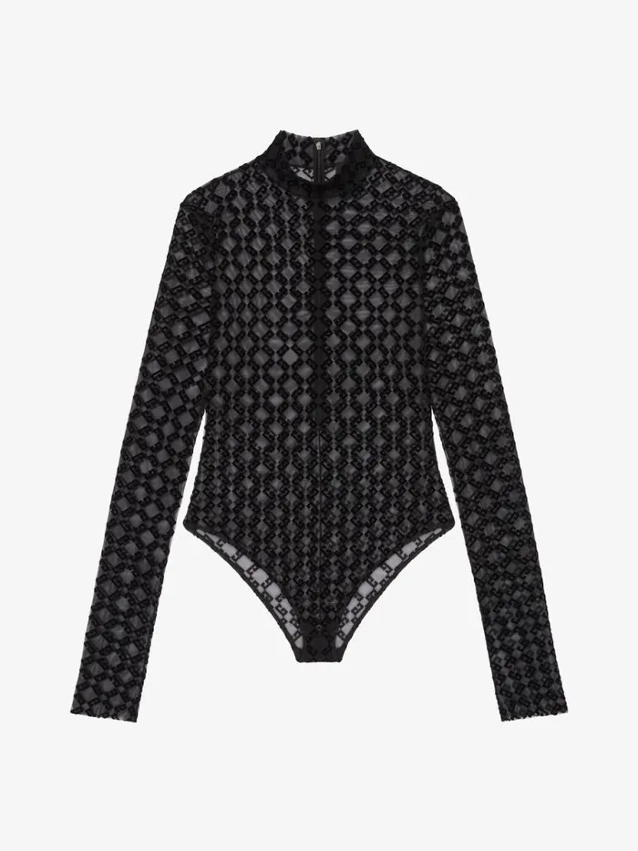 Bodysuit In Monogram 72 Tulle Black Women Givenchy Tops and Shirts